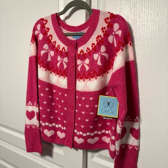 NWT CeCe Pink Hearts Patterned Cardigan - Picture 5 of 5
